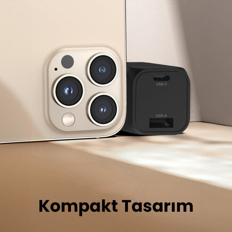 Juo 35W GaN USB-C + USB-A Şarj Aleti iPhone & iPad & Samsung PPS Uyumlu PD QC4.0 Type-C Hızlı Şarj Cihazı Siyah - 7