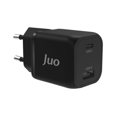 Juo 35W GaN USB-C + USB-A Şarj Aleti iPhone & iPad & Samsung PPS Uyumlu PD QC4.0 Type-C Hızlı Şarj Cihazı Siyah 