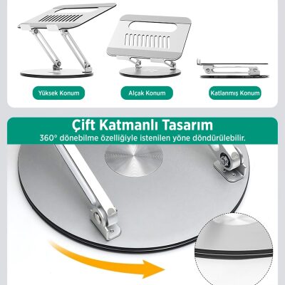 Juo 360° Dönebilen Yükseklik Ayarlı Metal Notebook Laptop Standı - 8