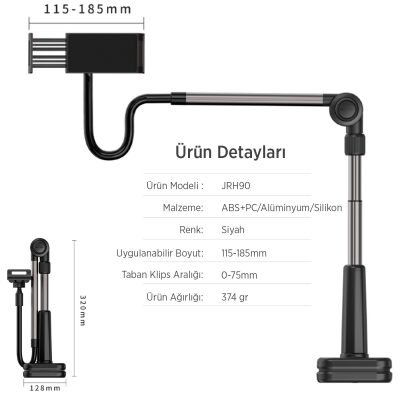 Juo 360° Dönen Uzun Kollu Ayarlanabilir Tablet ve Telefon Tutucu Stand - 3
