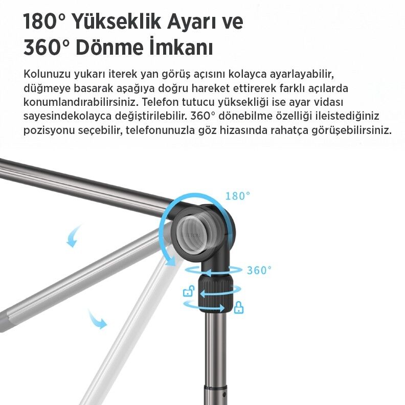 Juo 360° Dönen Uzun Kollu Ayarlanabilir Tablet ve Telefon Tutucu Stand - 7
