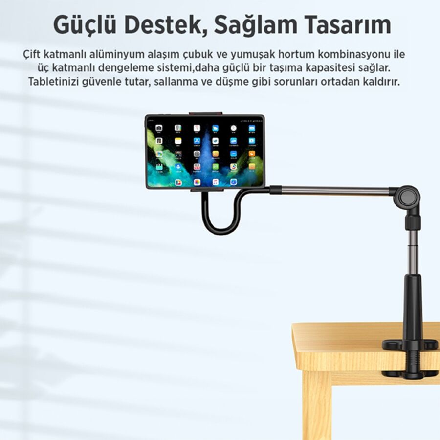 Juo 360° Dönen Uzun Kollu Ayarlanabilir Tablet ve Telefon Tutucu Stand - 6