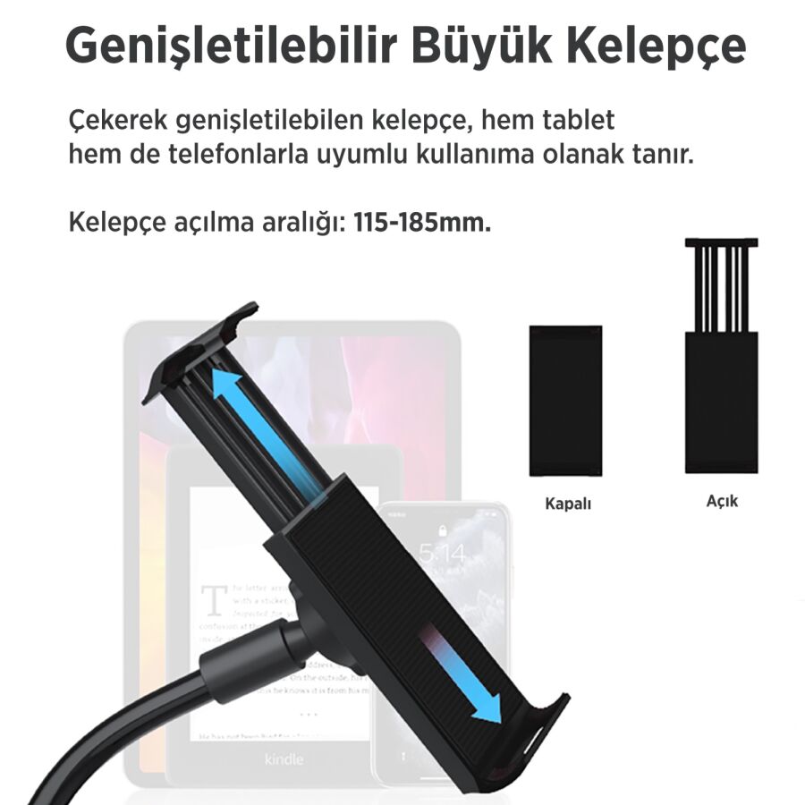Juo 360° Dönen Uzun Kollu Ayarlanabilir Tablet ve Telefon Tutucu Stand - 9