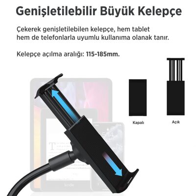 Juo 360° Dönen Uzun Kollu Ayarlanabilir Tablet ve Telefon Tutucu Stand - 9
