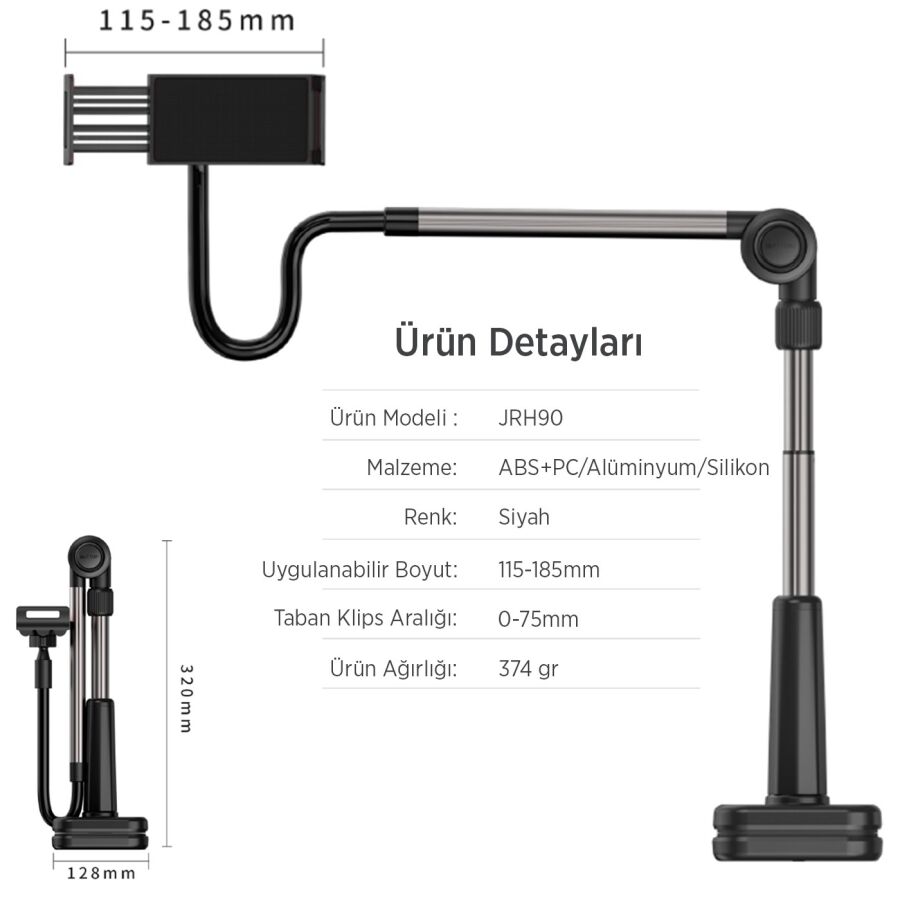 Juo 360° Dönen Uzun Kollu Ayarlanabilir Tablet ve Telefon Tutucu Stand - 3