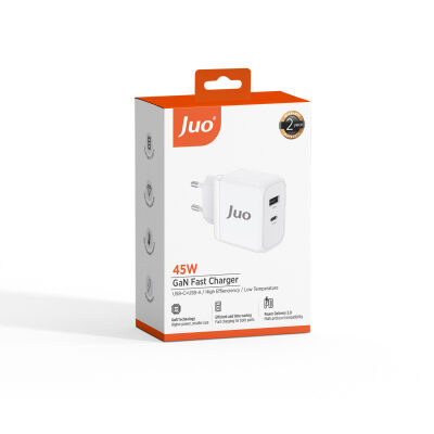 Juo 45W GaN USB-C + USB-A Şarj Aleti iPhone & iPad & Macbook & Samsung Uyumlu PD Type-C Hızlı Şarj Cihazı Beyaz - 11
