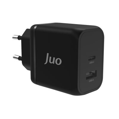 Juo 45W GaN USB-C + USB-A Şarj Aleti iPhone & iPad & Macbook & Samsung Uyumlu PD Type-C Hızlı Şarj Cihazı Siyah