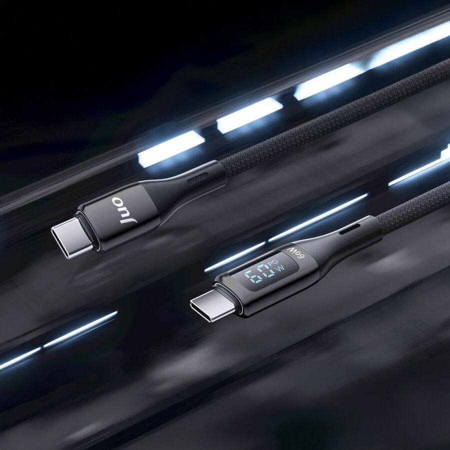 Juo 60W Dijital Led Ekranlı Örgülü USB Type-C to Type-C Hızlı Şarj ve Data Kablosu 1 Metre - 3