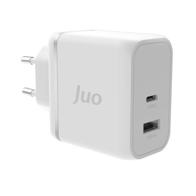 Juo 65W GaN USB-C + USB-A Şarj Aleti iPhone & iPad & Macbook & Notebook Uyumlu PD Type-C Hızlı Şarj Cihazı Beyaz