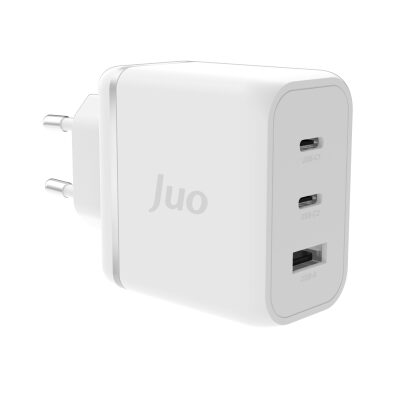Juo 65W USB-C + USB-A 3 Portlu GaN Şarj Aleti iPhone & Macbook & Notebook Uyumlu PD Type-C Hızlı Şarj Cihazı Beyaz 