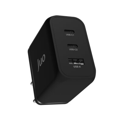 Juo 65W USB-C + USB-A 3 Portlu GaN Şarj Aleti iPhone & Macbook & Notebook Uyumlu PD Type-C Hızlı Şarj Cihazı Siyah - 4