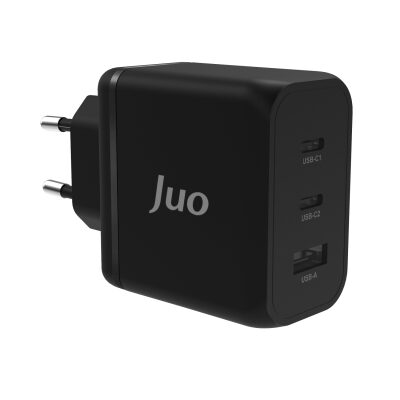 Juo 65W USB-C + USB-A 3 Portlu GaN Şarj Aleti iPhone & Macbook & Notebook Uyumlu PD Type-C Hızlı Şarj Cihazı Siyah