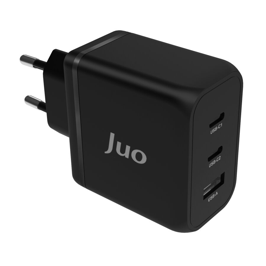 Juo 65W USB-C + USB-A 3 Portlu GaN Şarj Aleti iPhone & Macbook & Notebook Uyumlu PD Type-C Hızlı Şarj Cihazı Siyah - 5