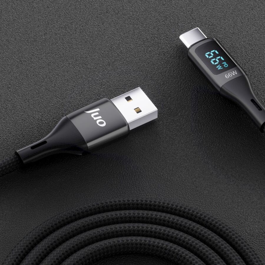 Juo 66W Dijital Led Ekranlı Örgülü USB-A to USB Type-C Hızlı Şarj ve Data Kablosu 1 Metre - 3