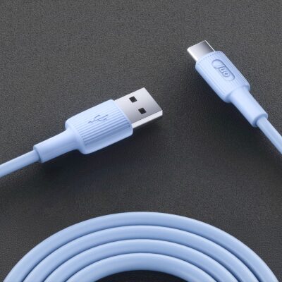 Juo 66W USB-A to USB Type-C Silikon Hızlı Şarj ve Data Kablosu 1 Metre Mavi - 4