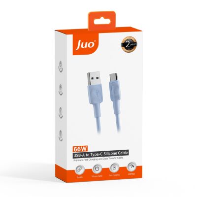 Juo 66W USB-A to USB Type-C Silikon Hızlı Şarj ve Data Kablosu 1 Metre Mavi - 7