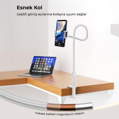 Juo 70 CM Akrobat Esnek Tablet ve Telefon Tutucu Stand Beyaz - 3