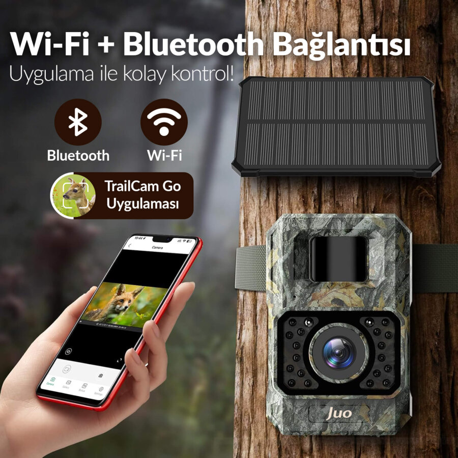 Juo 850WS Güneş Enerjili Fotokapan Kamera 48MP Full HD WiFi Hareket Sensörlü Gece Görüşlü IP66 Su Geçirmez - 8