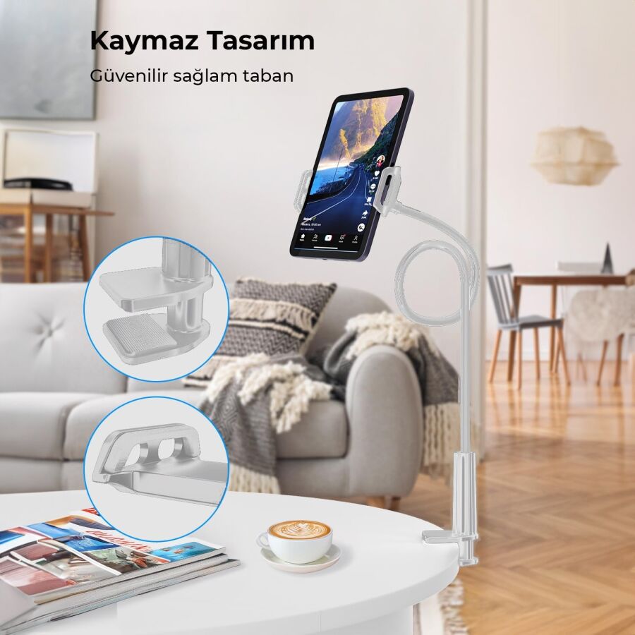 Juo 90 CM Akrobat Esnek Tablet ve Telefon Tutucu Stand Beyaz - 3