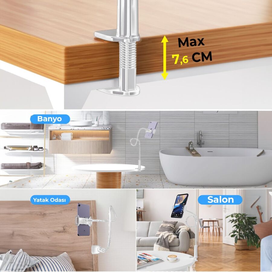 Juo 90 CM Akrobat Esnek Tablet ve Telefon Tutucu Stand Beyaz - 7