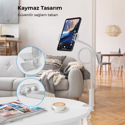 Juo 90 CM Akrobat Esnek Tablet ve Telefon Tutucu Stand Beyaz - 3