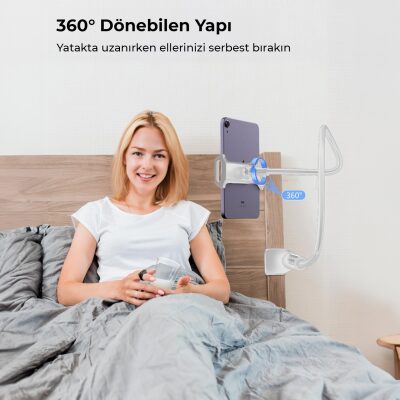 Juo 90 CM Akrobat Esnek Tablet ve Telefon Tutucu Stand Beyaz - 4