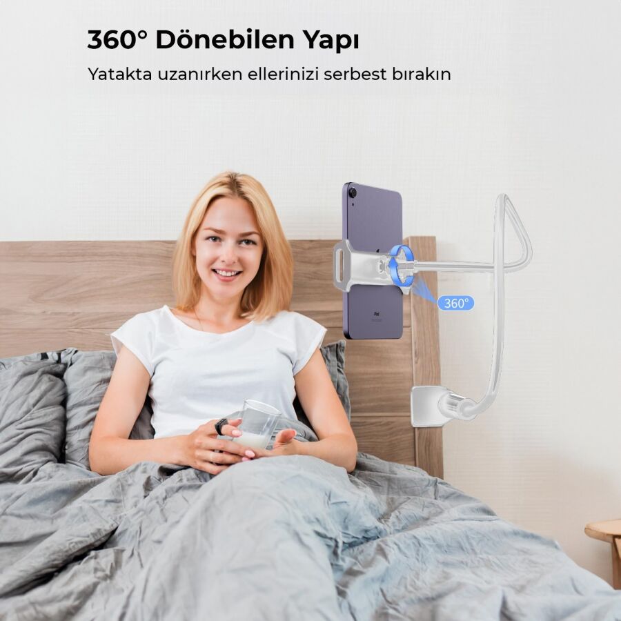 Juo 90 CM Akrobat Esnek Tablet ve Telefon Tutucu Stand Beyaz - 4