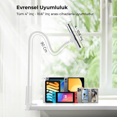 Juo 90 CM Akrobat Esnek Tablet ve Telefon Tutucu Stand Beyaz - 6