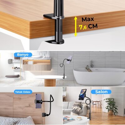 Juo 90 CM Akrobat Esnek Tablet ve Telefon Tutucu Stand Siyah - 8