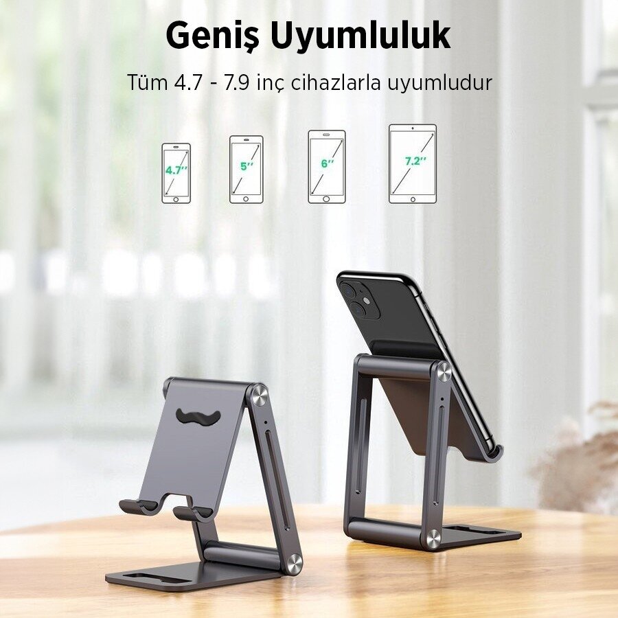 Juo Alüminyum Katlanabilir Metal Masaüstü Telefon Tutucu Standı Uzay Grisi - 4