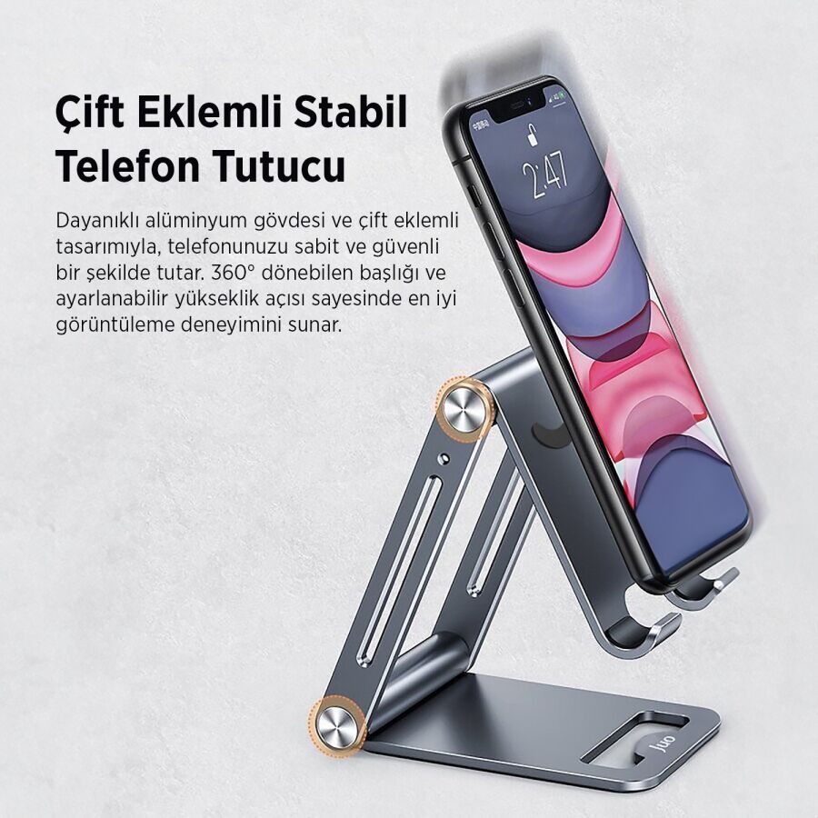 Juo Alüminyum Katlanabilir Metal Masaüstü Telefon Tutucu Standı Uzay Grisi - 7