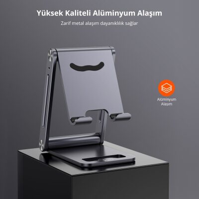 Juo Alüminyum Katlanabilir Metal Masaüstü Telefon Tutucu Standı Uzay Grisi - 3