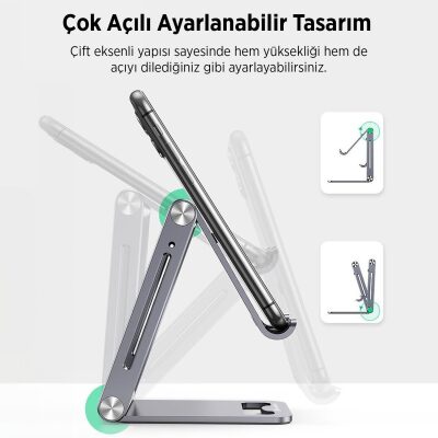 Juo Alüminyum Katlanabilir Metal Masaüstü Telefon Tutucu Standı Uzay Grisi - 8