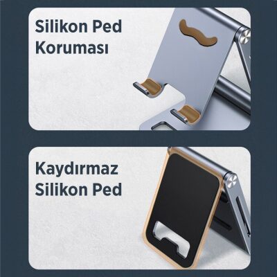 Juo Alüminyum Katlanabilir Metal Masaüstü Telefon Tutucu Standı Uzay Grisi - 9