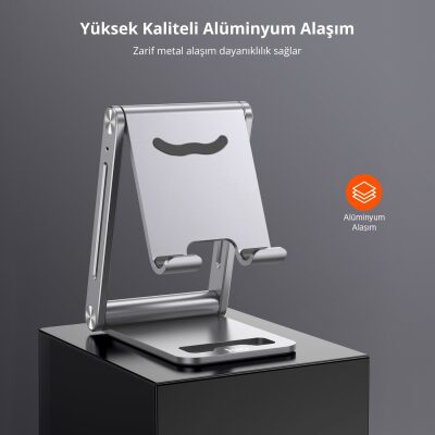 Juo Alüminyum Katlanabilir Metal Masaüstü Telefon Tutucu Standı Uzay Gümüş - 3