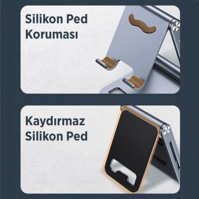 Juo Alüminyum Katlanabilir Metal Masaüstü Telefon Tutucu Standı Uzay Gümüş - 9