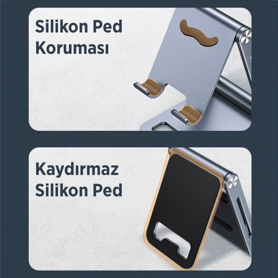 Juo Alüminyum Katlanabilir Metal Masaüstü Telefon Tutucu Standı Uzay Gümüş - 9