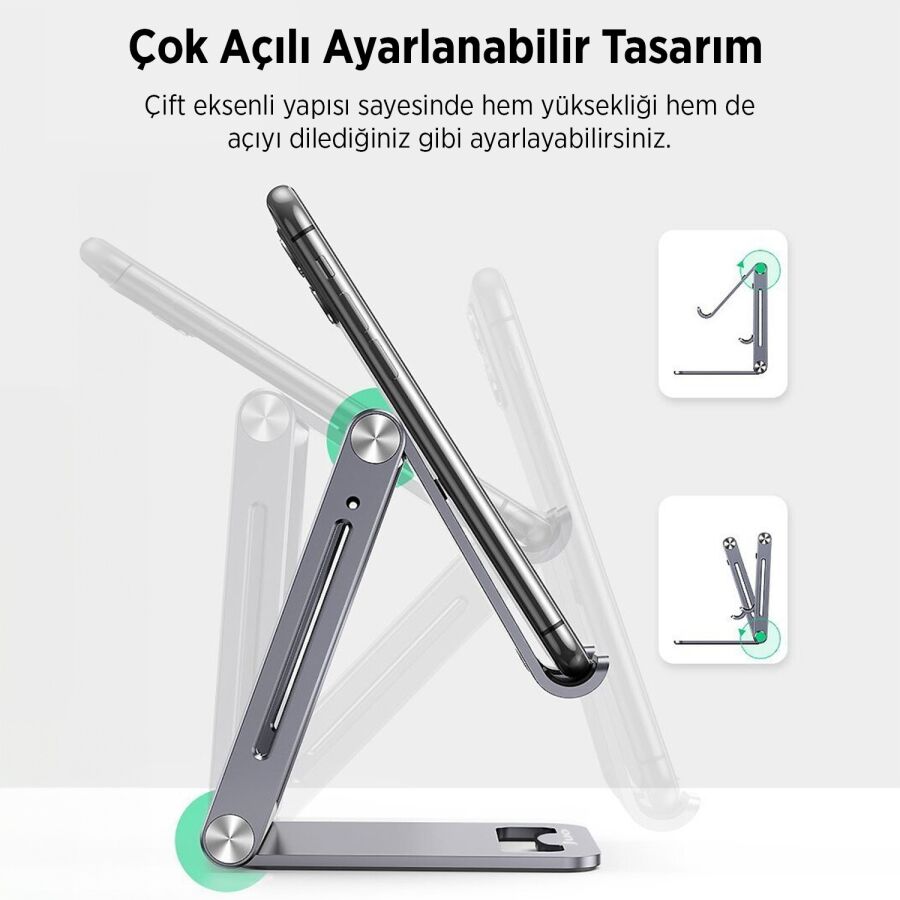 Juo Alüminyum Katlanabilir Metal Masaüstü Telefon Tutucu Standı Uzay Gümüş - 8