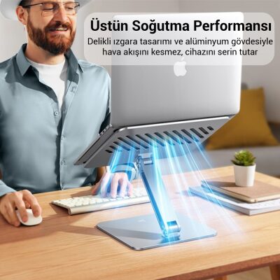 Juo Alüminyum Notebook Standı Yükseklik ve Eğim Ayarlı Ergonomik Metal Laptop Standı - 8