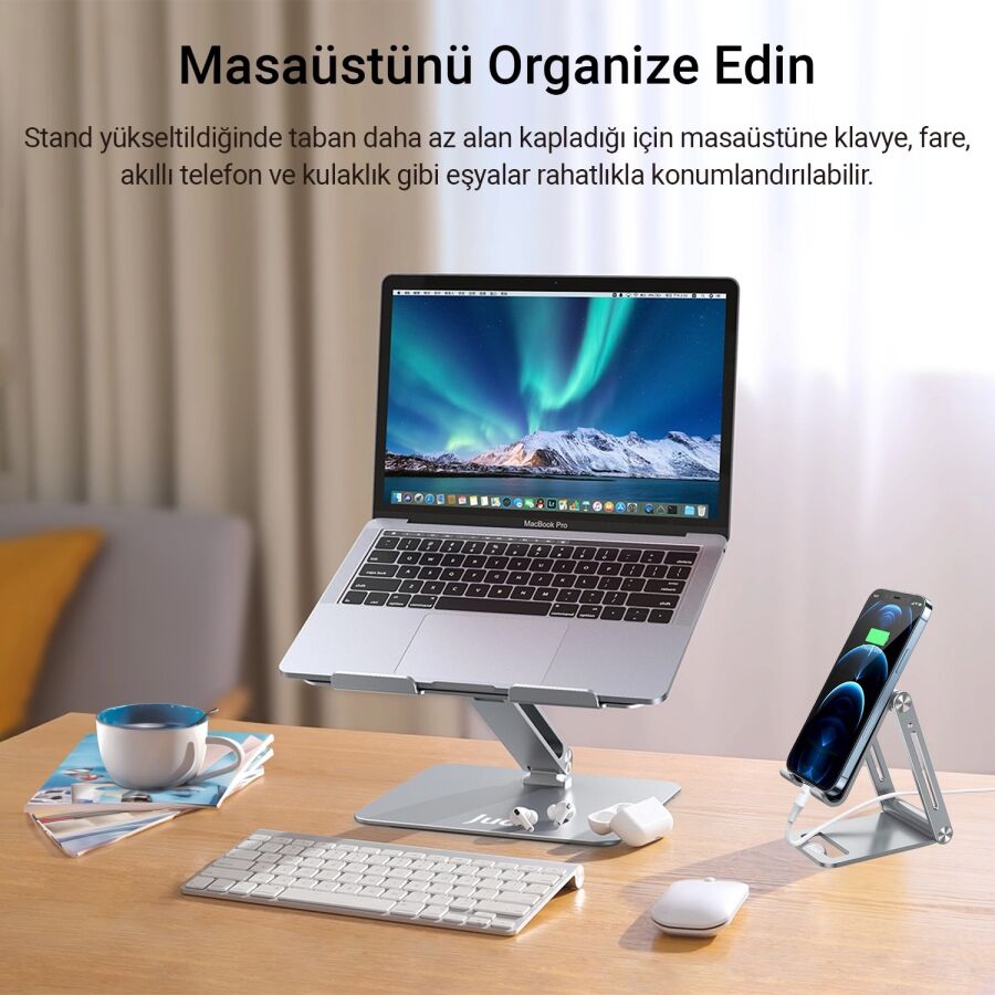 Juo Alüminyum Notebook Standı Yükseklik ve Eğim Ayarlı Ergonomik Metal Laptop Standı - 7