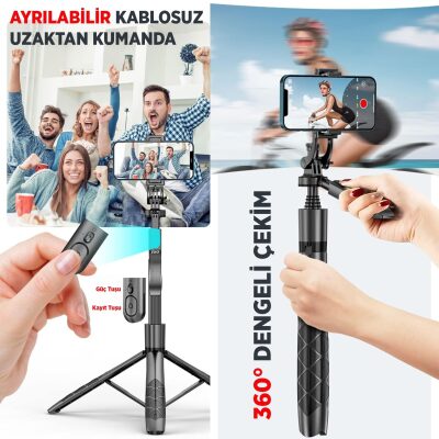 Juo Alüminyum Tripod Monopod Selfie Çubuğu Kumandalı Android iPhone GoPro Uyumlu - 7