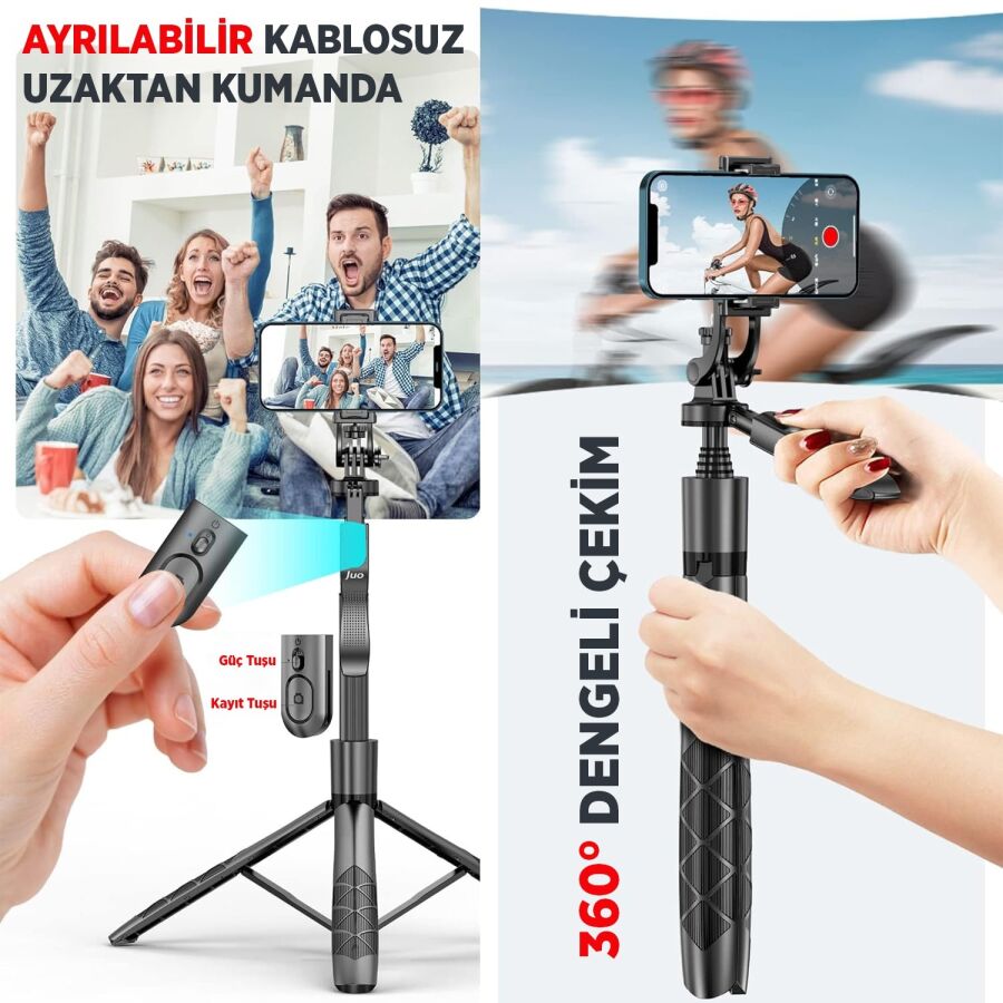 Juo Alüminyum Tripod Monopod Selfie Çubuğu Kumandalı Android iPhone GoPro Uyumlu - 7