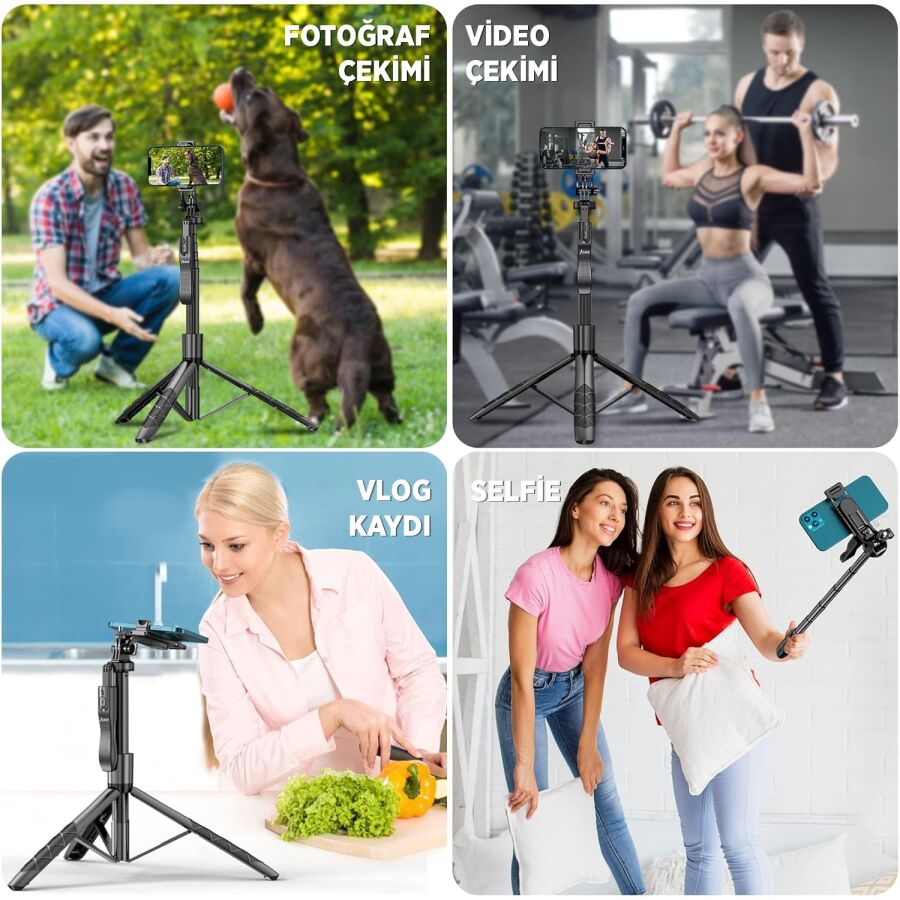 Juo Alüminyum Tripod Monopod Selfie Çubuğu Kumandalı Android iPhone GoPro Uyumlu - 8