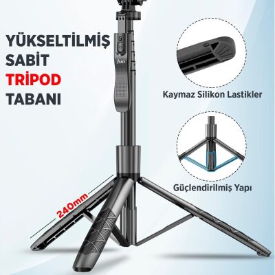 Juo Alüminyum Tripod Monopod Selfie Çubuğu Kumandalı Android iPhone GoPro Uyumlu - 4