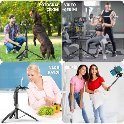Juo Alüminyum Tripod Monopod Selfie Çubuğu Kumandalı Android iPhone GoPro Uyumlu - 8