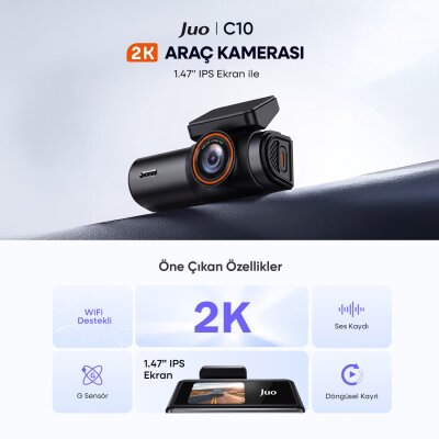 Juo C10 2K QHD WiFi Ekranlı Araç Kamerası 140 Derece Geniş Açı Gece Görüşlü G-Sensörlü Araç İçi Kamera - 2