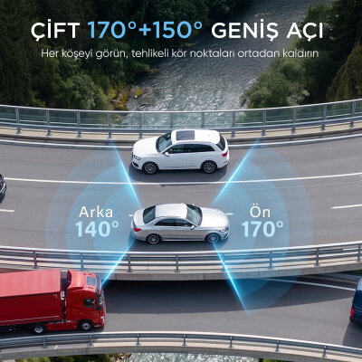 Juo C20 2K QHD Ön + FHD Arka 2 Kameralı WiFi GPS HDR Araç Kamerası Ekranlı 170° Geniş Açı Gece Görüş Araç içi Kamera - 4