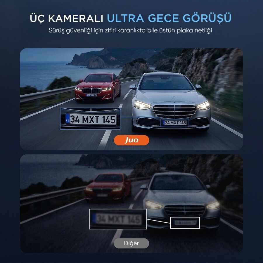 Juo C30 2K 3 Kameralı QHD Ön  + FHD İç + FHD Arka WiFi GPS HDR 170 Derece Geniş Açı Gece Görüşlü Ekranlı Araç İçi Kamera - 4