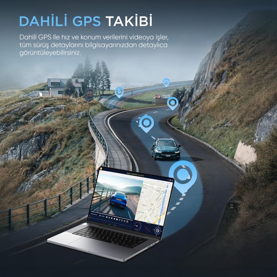 Juo C30 2K 3 Kameralı QHD Ön  + FHD İç + FHD Arka WiFi GPS HDR 170 Derece Geniş Açı Gece Görüşlü Ekranlı Araç İçi Kamera - 5