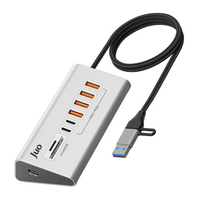 Juo JH432 Type-C ve USB-A 8 Portlu 4*USB-A 2*Type-C 10Gbps USB Hub Çoklayıcı SD/MicroSD Kart Okuyucu Dönüştürücü Hub